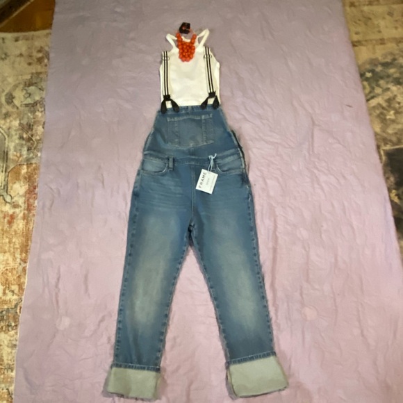 FRAME DENIM Straight Leg Distressed Suspenders Overalls ROADIES Blue - Picture 5 of 16